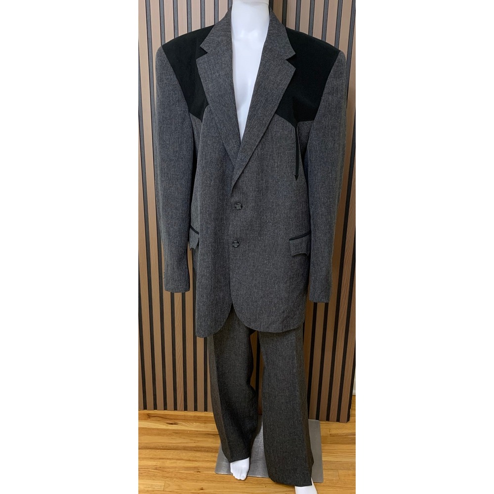 Circle S Dallas Texas Western Suit Gray Black Yoke Blazer Pants Men's 48L 42x31